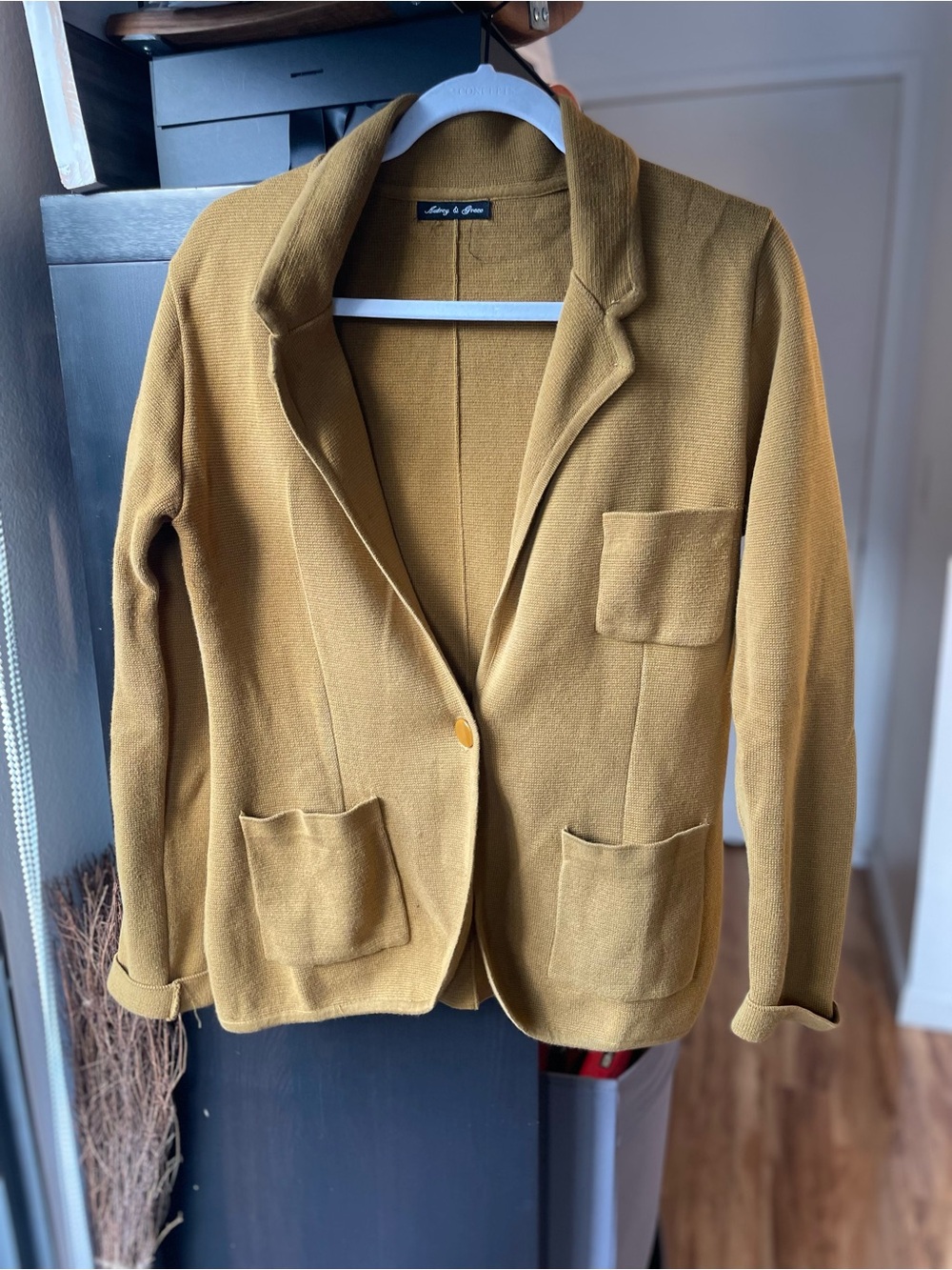 Audrey & Grace Mustard Knit Single-Button Blazer